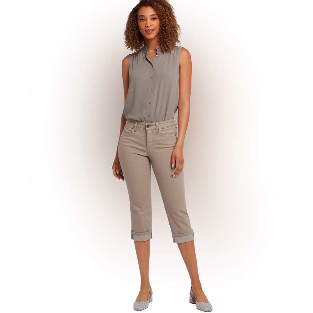 NWT⚜️NYDJ Marilyn Straight Crop Cuff Stretch Jeans, Tan “Saddlewood”, 21” Inseam
